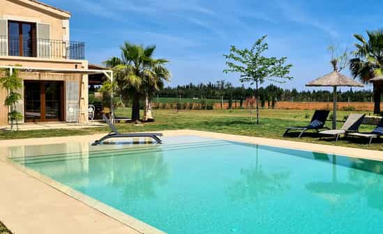 Image of accommodation ES-1092207-Llubí Beautiful villa with a pool, garden, and mountain views in Lubi, Mallorca.